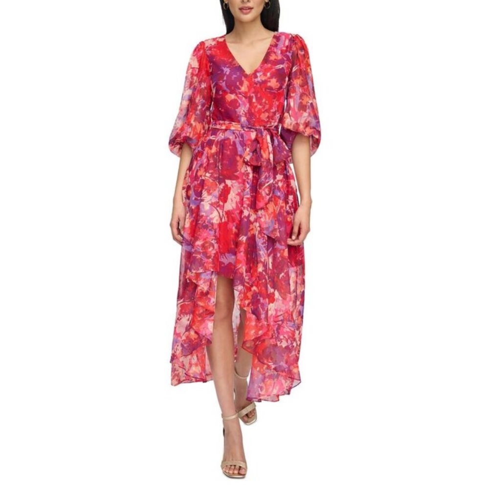 Eliza J Floral Print High-Low Chiffon Dress, NWT